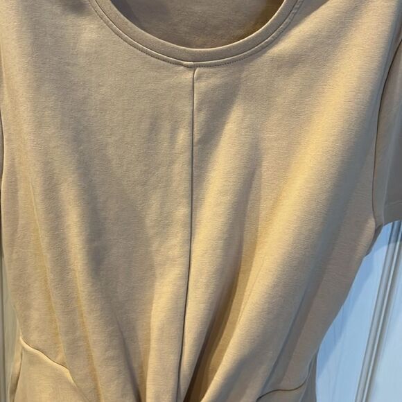 ZARA Tan Short Sleeve Cropped Cotton Blend Top with Front Knot Accent- Large - Picture 7 of 13